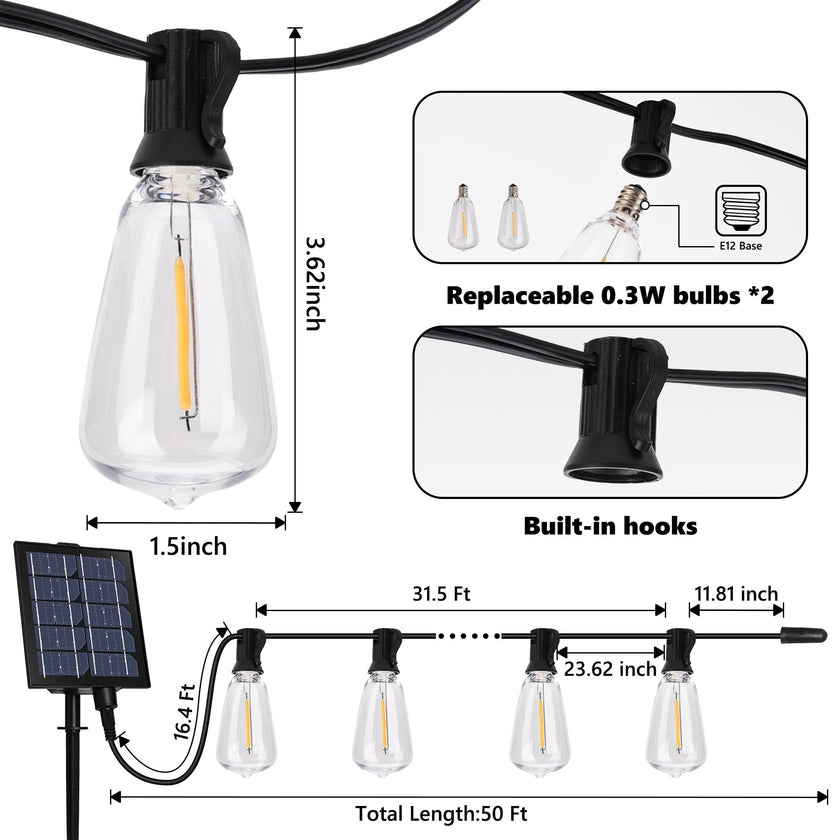 Lomotech Solar String Lights Outdoor Waterproof, 50FT 17+2 LED Shatterproof ST38 Bulbs, Solar String Lights with Remote & Timer, USB & Solar Powered Patio Lights for Outside Backyard Garden Porch 🍁 All In One Marketplace Canada