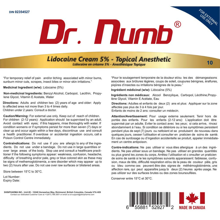 Dr. Numb Tattoo Numbing Cream 5% Lidocaine Topical Anesthetic Fast-Acting Pain Relief Cream for Tattoos, Piercing, Microblading, Microneedling, Waxing - Hemorrhoid Relief - 10 g 🍁 All In One Marketplace Canada