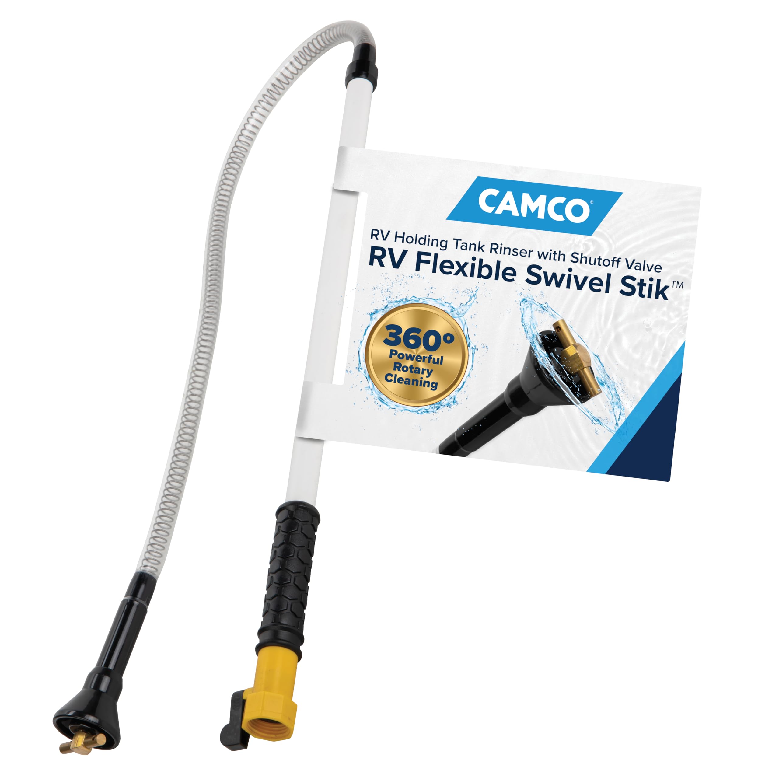 Camco Camper/RV Holding Tank Swivel Stik Rinser | Features Powerful Rotary Cleaning Action & 34-Inches of Flexible Reach | Equipped with 1/4 Turn Shutoff Valve & Ergonomic Easy Grip Handle (40074) 🍁 All In One Marketplace Canada