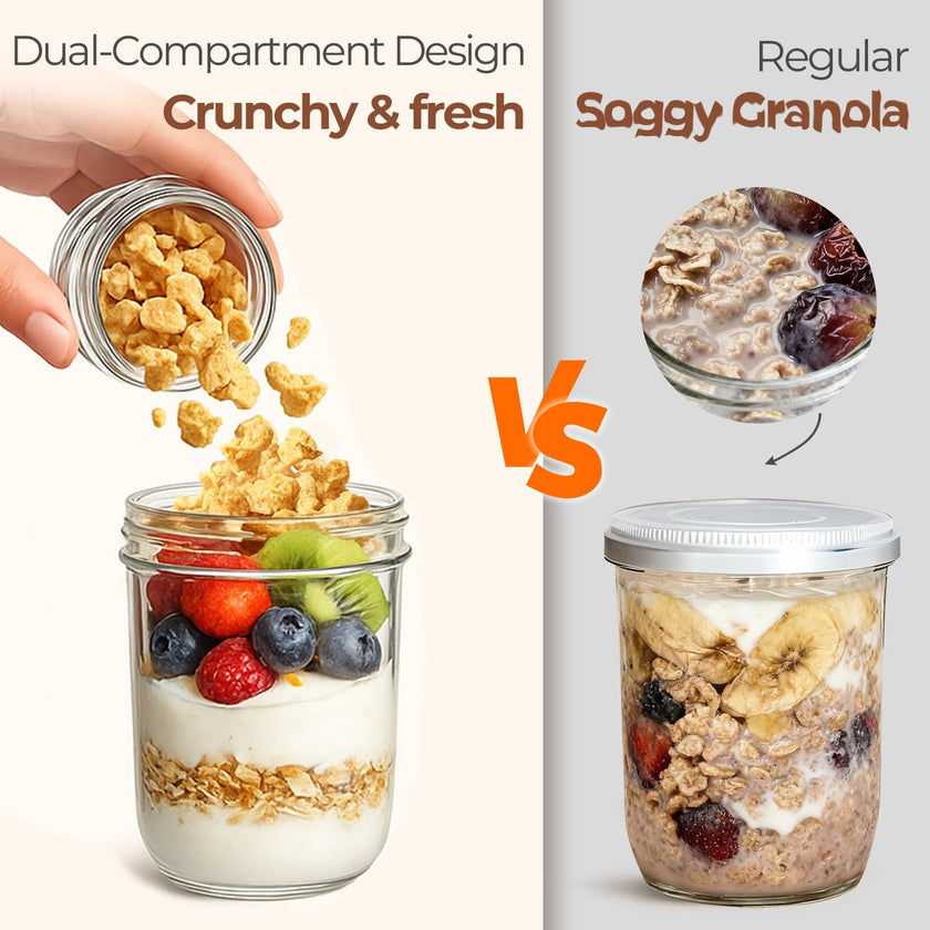 ComSaf Overnight Oats jars with Lids （16oz+4oz 2Pcs）, Dual-Laryer Chia Pudding Jars with Dry and Wet Separation, Yogurt Parfait Contianer for Oatmeal Cereal Nut Fruit, Meal Prep Glass Jars for Salad 🍁 All In One Marketplace Canada