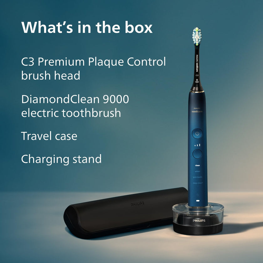 Philips Sonicare DiamondClean 9000 Electric Toothbrush - Sonic Toothbrush with App, Pressure Sensor, 12 Brushing Settings, Replacement Reminder, Charging Stand, Travel Case, Aquamarine, HX9911/92 🍁 All In One Marketplace Canada