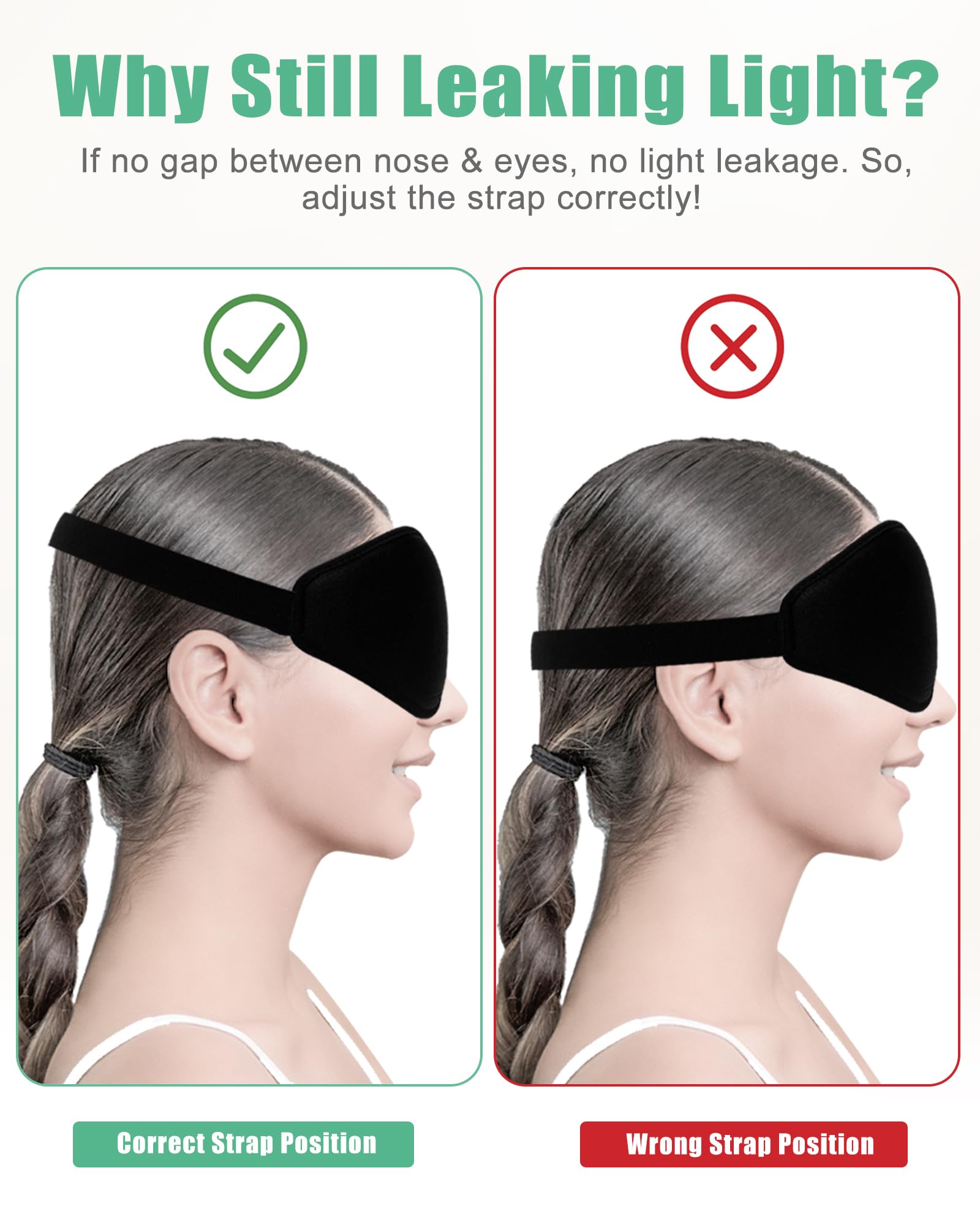 100% Blackout Sleep Mask for Women Men, 2 Packs 3D Contoured Eye Mask for Sleeping with Adjustable Strap, BeeVines Eye Mask for Eyelash Extensions Sleep Mask Blindfold, Soft Breathable Eye Shade Cover for Travel Yoga (Black & Pink)