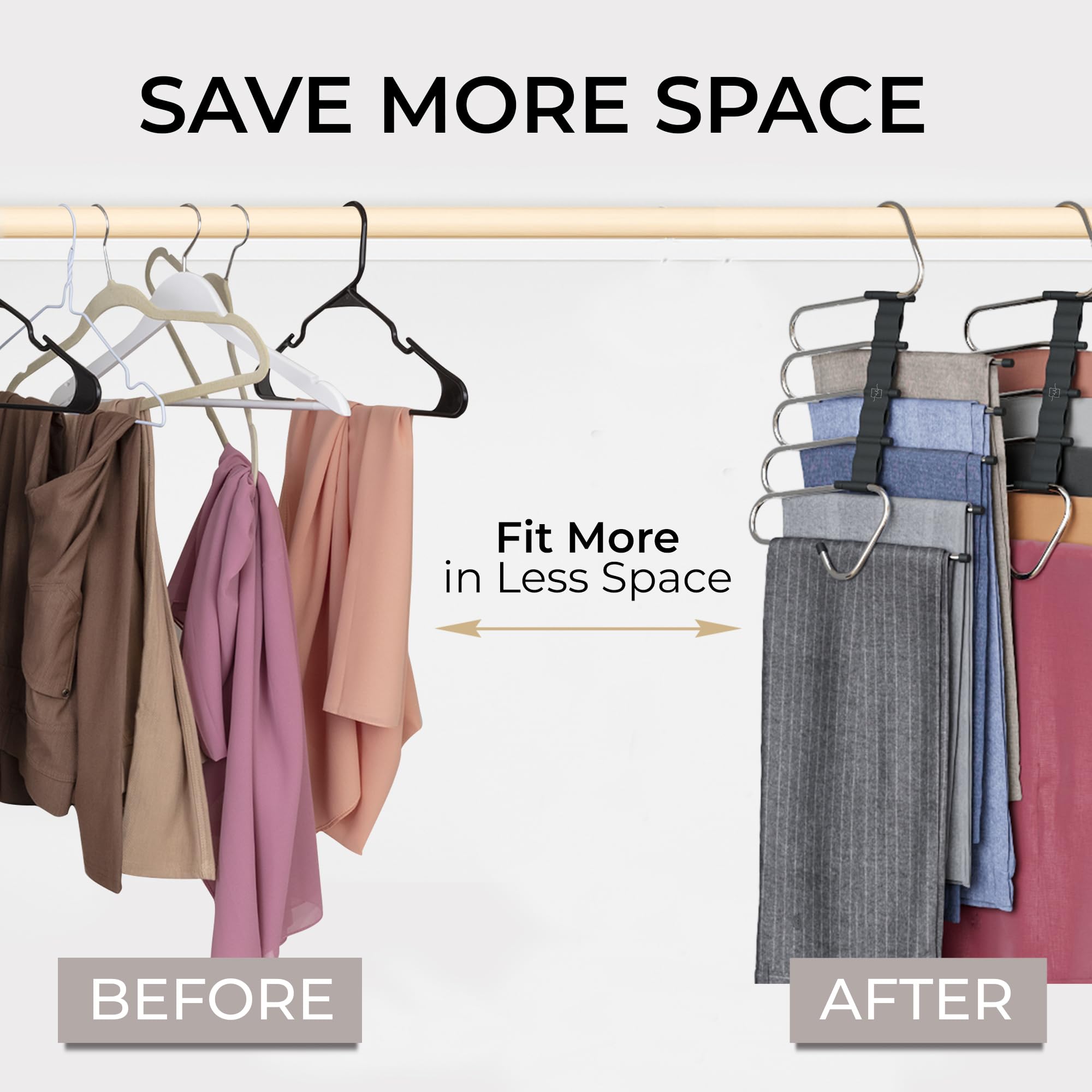 MORALVE Pants Hangers Space Saving - 2 Pack - Non-Slip Multi-Layer Space Saving Hangers - Multifunctional Clothing Rack for Closet Storage - Ideal for Jeans, Trousers, Skirts, Scarves & Slacks (Black) 🍁 All In One Marketplace Canada