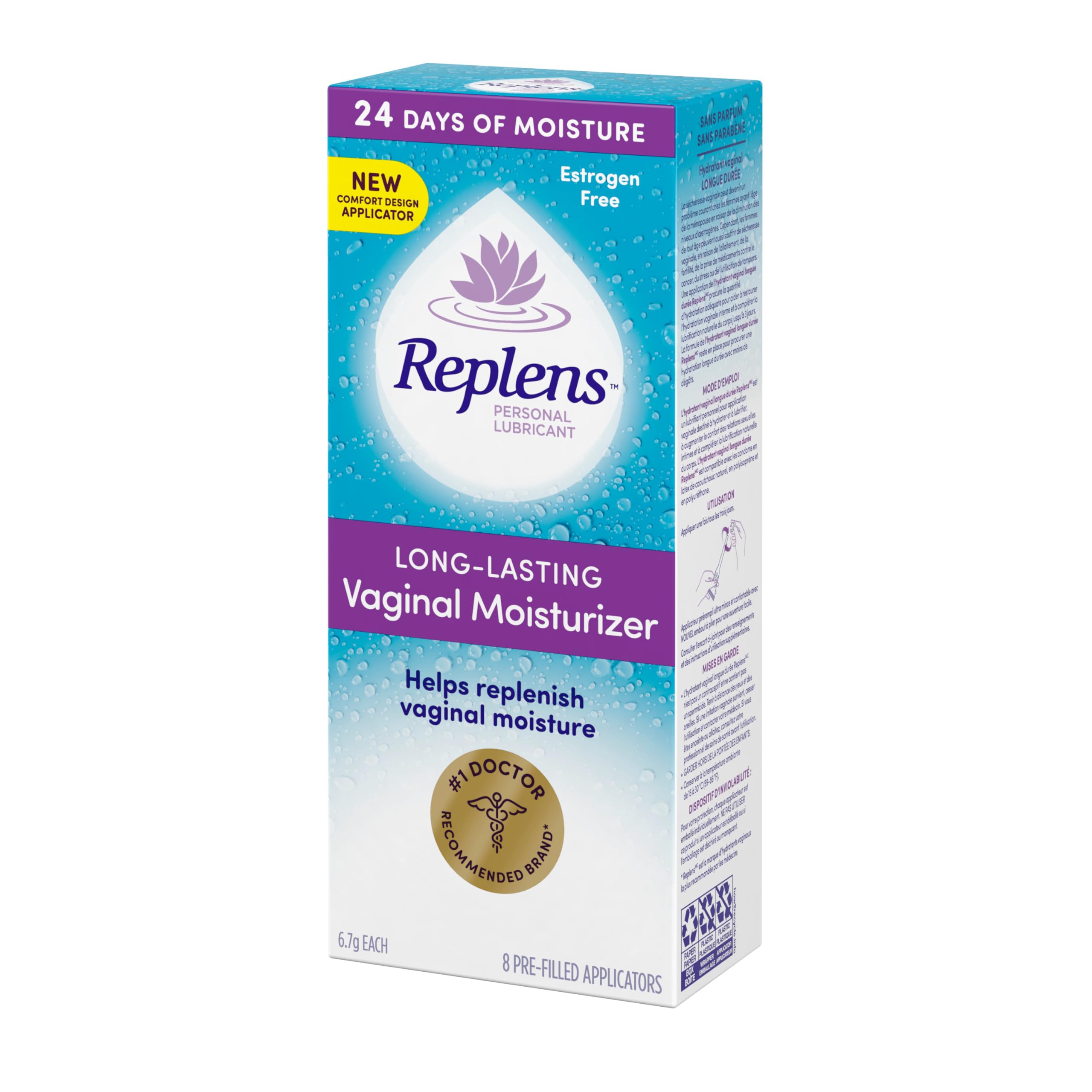 Replens Long-Lasting Vaginal Moisturizer and Lubricant, Replenish internal vaginal moisture, Immediate relief, Paraben free, Estrogen Free, Fragrance Free, 8 Applications, 53.6 g 🍁 All In One Marketplace Canada
