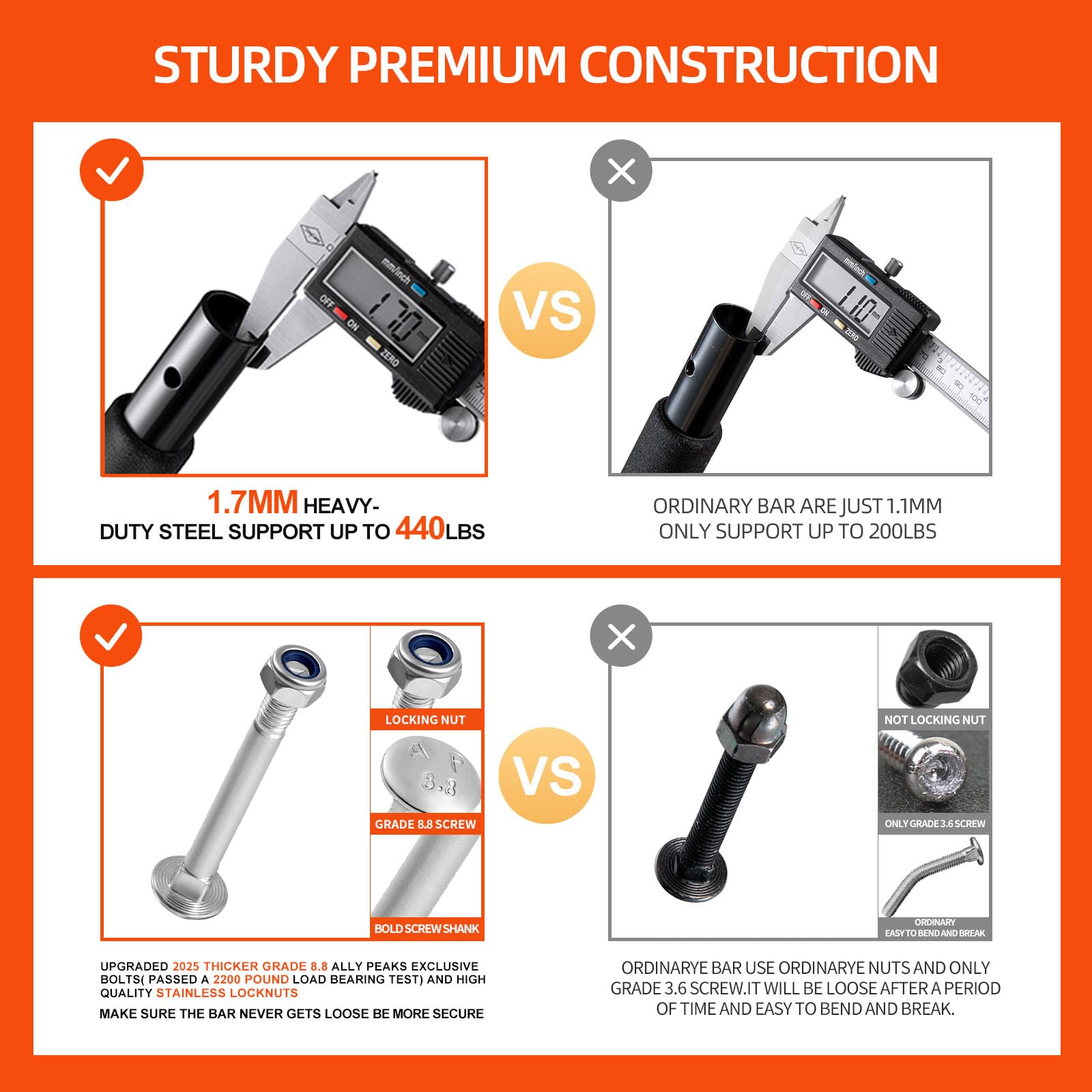 ALLY PEAKS Pull Up Bar Thickened Steel Pipe Super Heavy Duty Steel Frame Upper Workout Bar| Multi-Grip Strength for Doorway | Indoor Chin-Up Bar Fitness Trainer for Home Gym Portable (silver2) 🍁 All In One Marketplace Canada