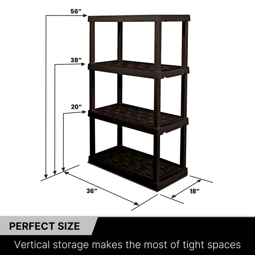 Koolatron Oscar Heavy Duty Plastic Storage Shelves- for Garage, Kitchen, Bathroom Basement, Kids Room, Toys,Stackable 4-Tier Black, Organizer Rack for Books Shoes, Pantry, Cleaning, Made in Canada 🍁 All In One Marketplace Canada