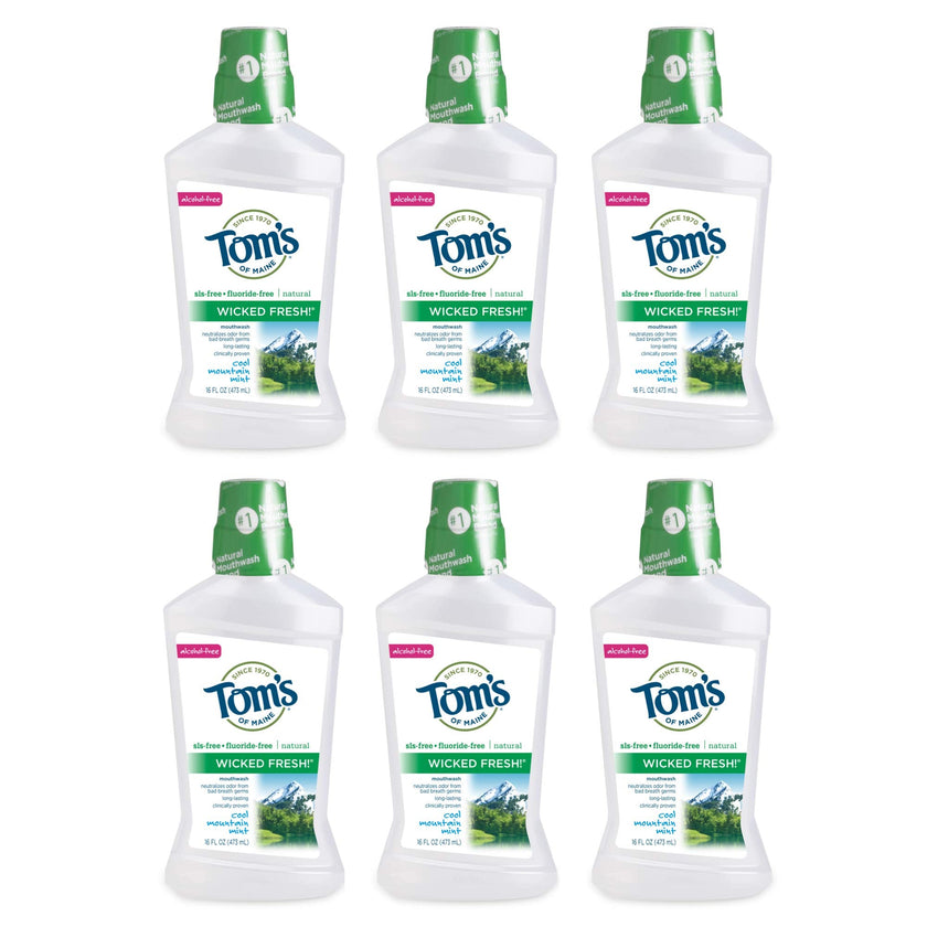 Tom's of Maine Wicked Fresh! Natural Fluoride Free Mouthwash, Cool Mountain Mint, 473ml, 6 pack 🍁 All In One Marketplace Canada