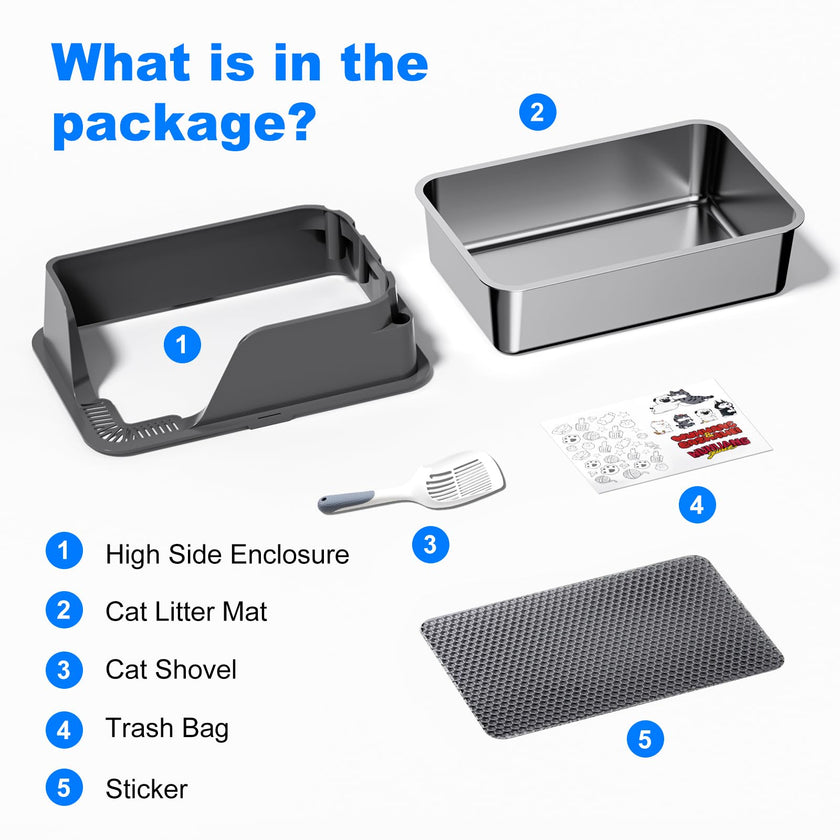 Stainless Steel Cat Litter Box with Lid, XL Litter Box for Big Cats, High Sided Metal Pan, Anti Leakage,Odor-Free & Easy Cleaning,Included Scoop &Trash Bag*2 & Mat & Sticker (Grey) 🍁 All In One Marketplace Canada