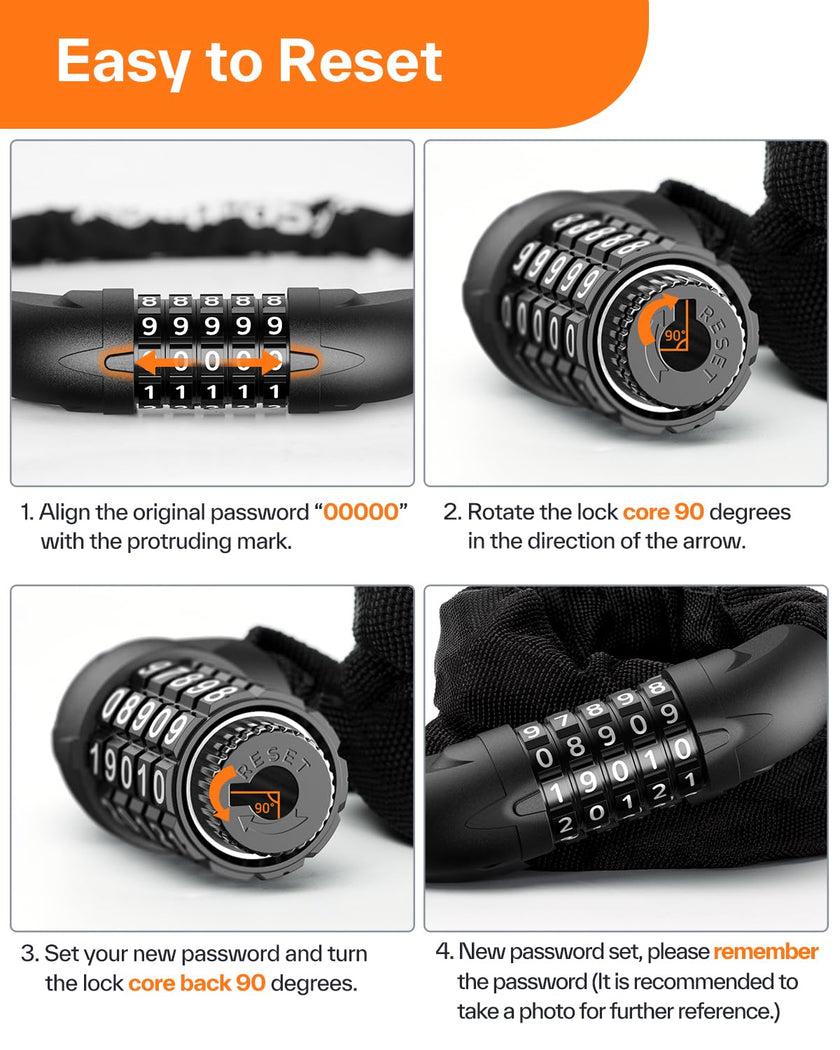 Bike Lock, 5-Digit Resettable Combination Bicycle Lock, Heavy Duty Anti-Theft Bike Chain Locks for Road Bike Mountain Bikes Cycling Locks 🍁 All In One Marketplace Canada