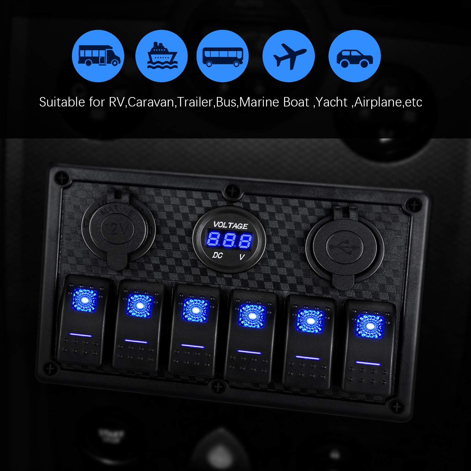 Kohree 6 Gang 12V Switch Panel with Dual QC3.0 USB Slot Socket 🍁 All In One Marketplace Canada