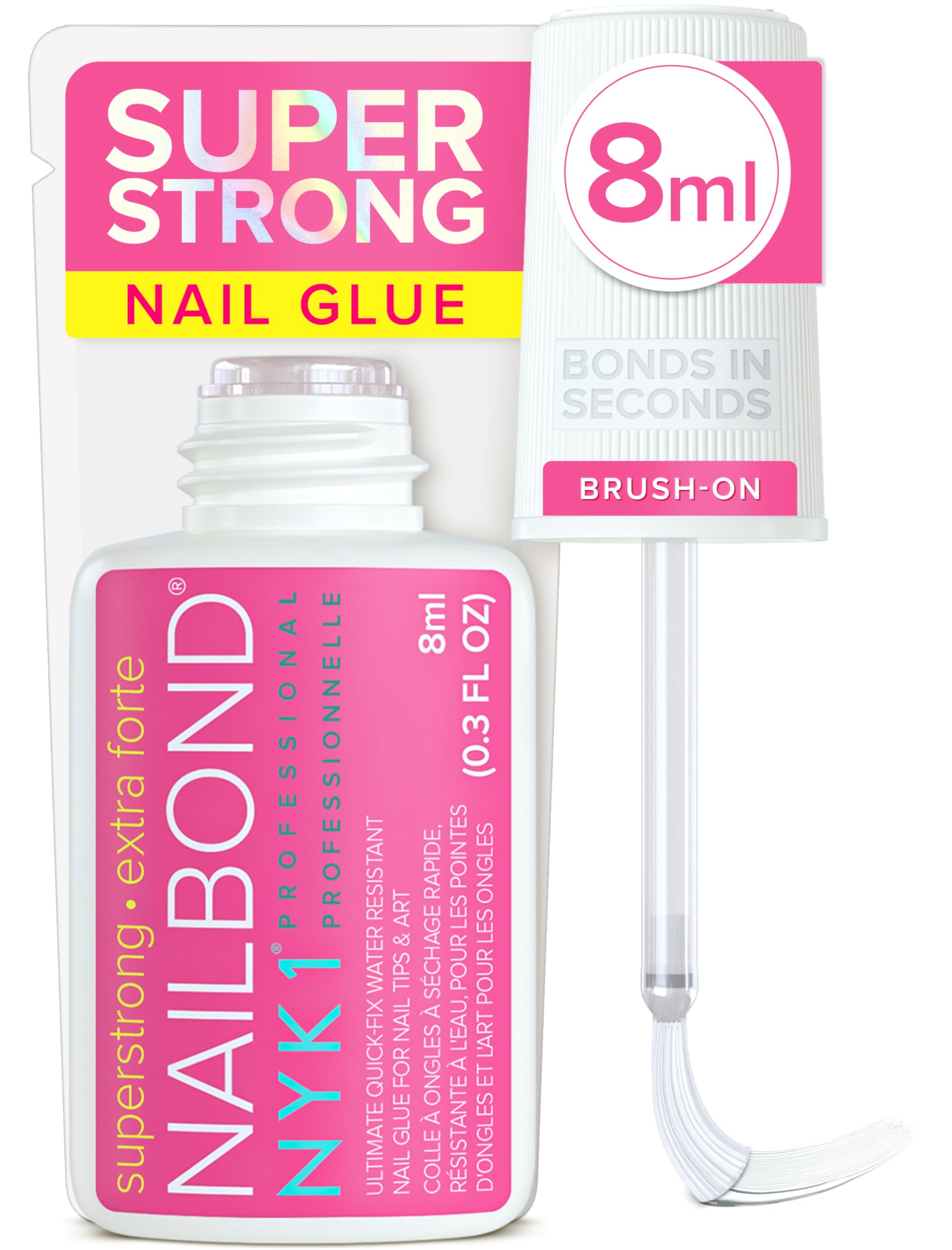 NYK1 Super Strong Nail Glue For Press On Nails, Nail Tips And Acrylic Nails (8ml) Nail Bond Brush On Nail Glue For Acrylics Glue On Nails And Fake Nails With Glue Brush for Stick On Nails Tips 🍁 All In One Marketplace Canada
