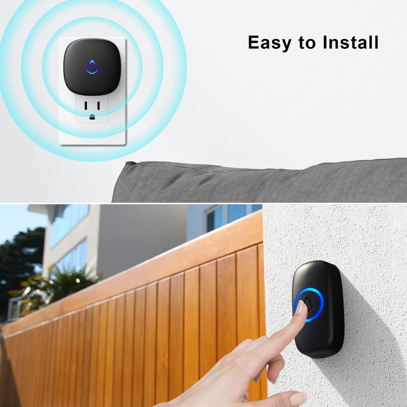 SECRUI Wireless Doorbell, Easy Installation, Adjustable Volumes, 58 Chimes, 1000Ft Operating Range, LED Indicator, Black 🍁 All In One Marketplace Canada