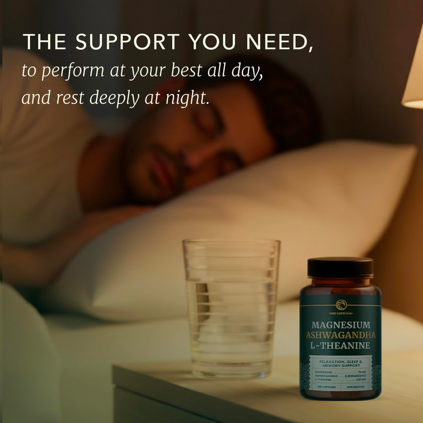 L Theanine, Magnesium Glycinate + Ashwagandha Supplement | Relaxation, Sleep & Memory Support | Stress Relief, Calm, Mood & Sleep Supplements | Made in Canada & Non-GMO | 120 Ct 🍁 All In One Marketplace Canada