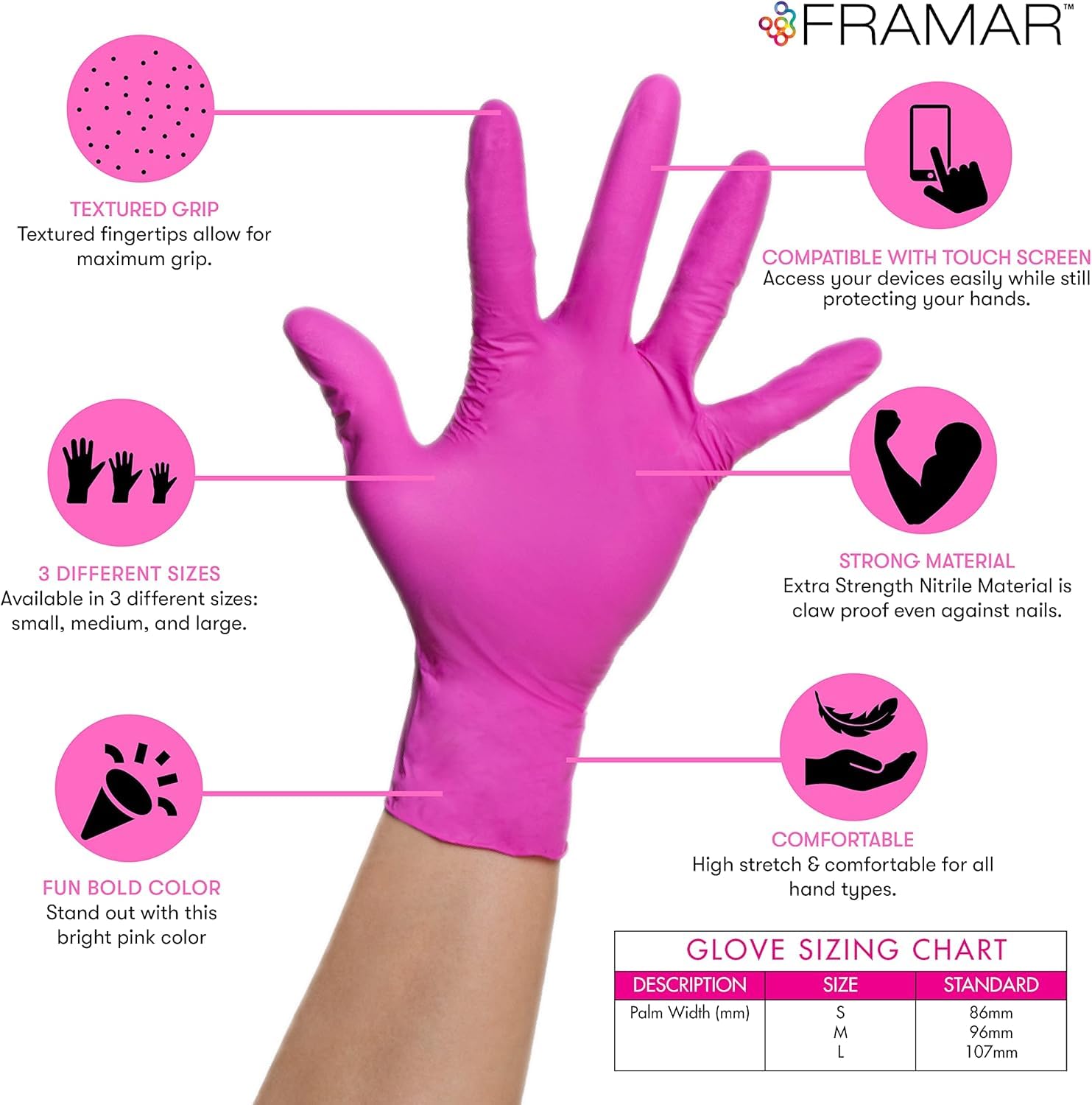 FRAMAR Pink Nitrile Gloves Large - Disposable Gloves Large, Rubber Gloves Disposable, Tattoo Gloves Disposable, Cleaning Gloves for Tattoo Supplies, Gants Nitrile, Mechanics Gloves 🍁 All In One Marketplace Canada