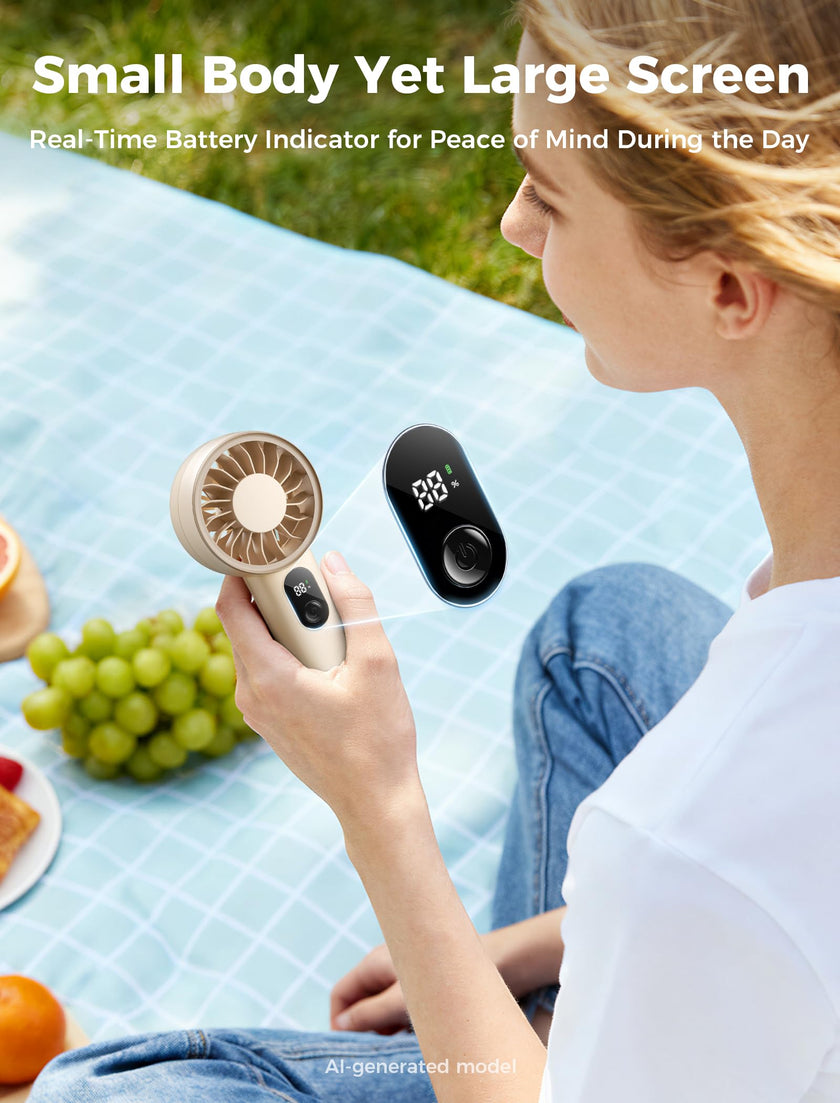 Aecooly Mighty Portable Fan, Powerful Handheld Fan, USB Rechargeable [10H Max Cooling Time], Mini Personal Battery Powered, Pocket for Travel, Summer, Gifts for Women, Girls -Beige 🍁 All In One Marketplace Canada