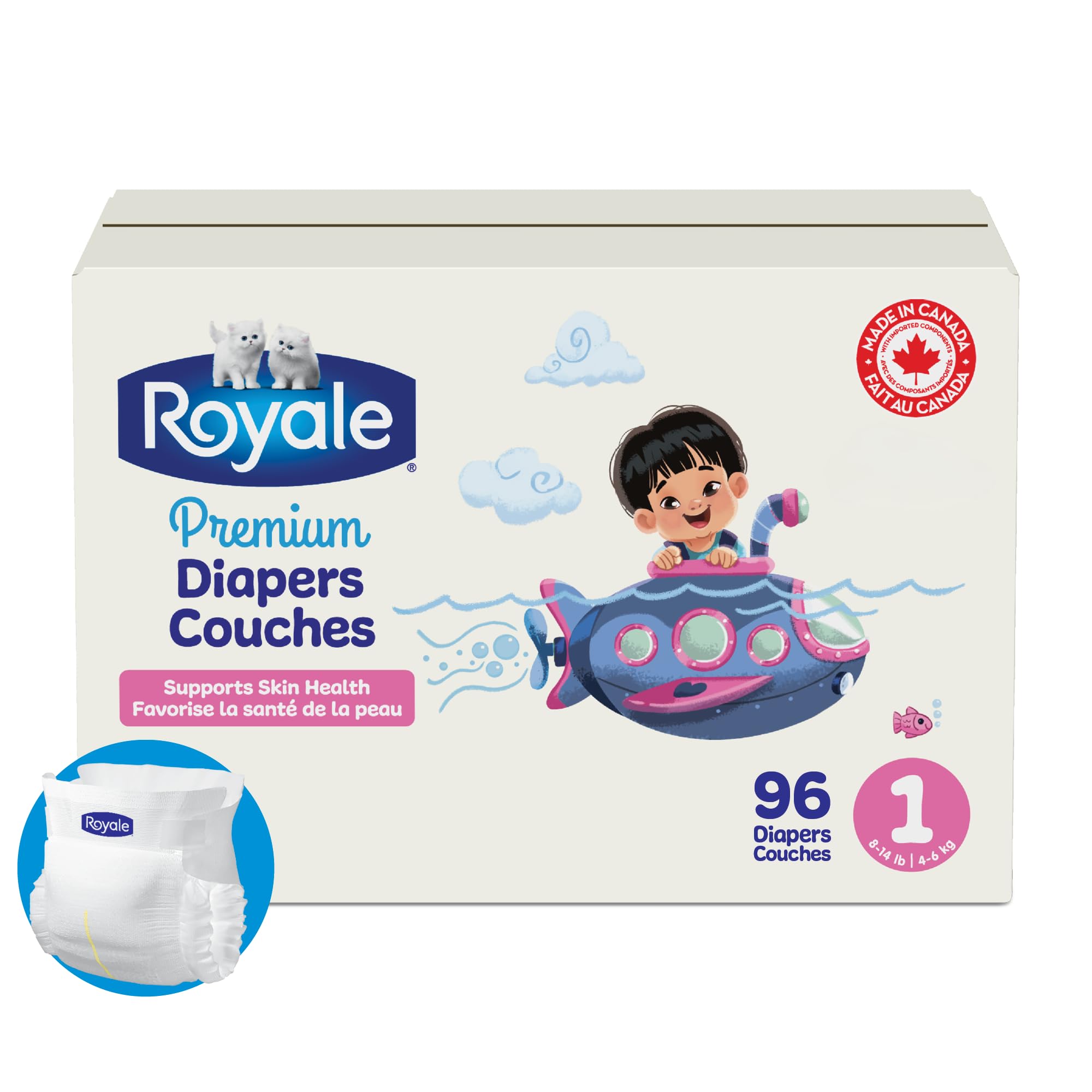 Royale Premium Diapers, Size 1 (8-14 lb), 96 Count, Disposable Baby Diapers 🍁 All In One Marketplace Canada