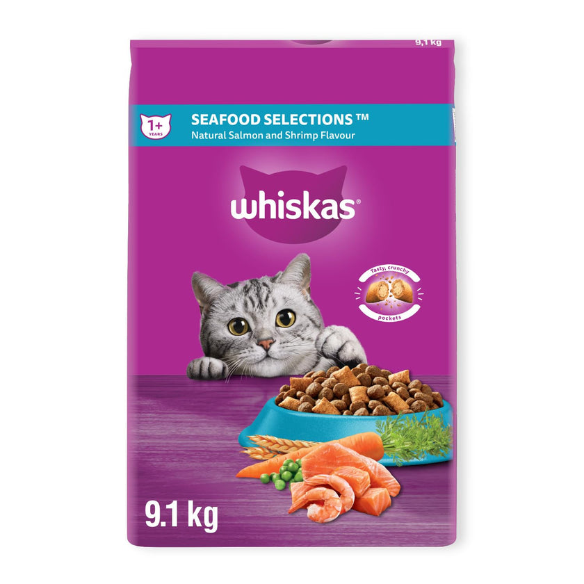 WHISKAS Seafood Selections Adult Dry Cat Food With Natural Salmon and Shrimp Flavour, Large 9.1kg Bag 🍁 All In One Marketplace Canada