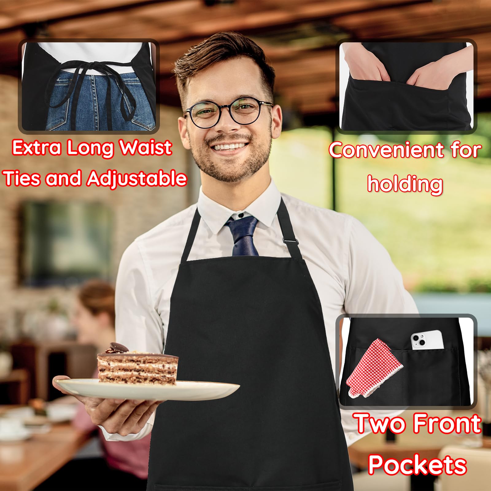 4 Packs Chef Apron, Black Waterproof Apron, Adjustable Apron with 2 Pockets for Men Women, Professional Apron for Kitchen Cooking Gardening Painting Baking Restaurant (Black) 🍁 All In One Marketplace Canada