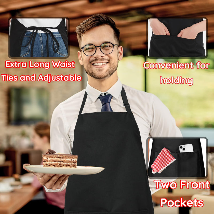 4 Packs Chef Apron, Black Waterproof Apron, Adjustable Apron with 2 Pockets for Men Women, Professional Apron for Kitchen Cooking Gardening Painting Baking Restaurant (Black) 🍁 All In One Marketplace Canada
