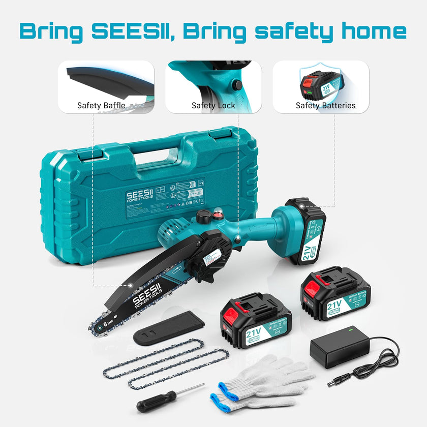 SEESII Mini Chainsaw 6 Inch: Electric Chainsaw with 2PCS 4000mAh Batteries & Oiler - 900W Motor for Quick Work - Saw for Branch Cutting - Gifts for Father Day Men Women Dad Mom Gardener (M6 Pro) 🍁 All In One Marketplace Canada