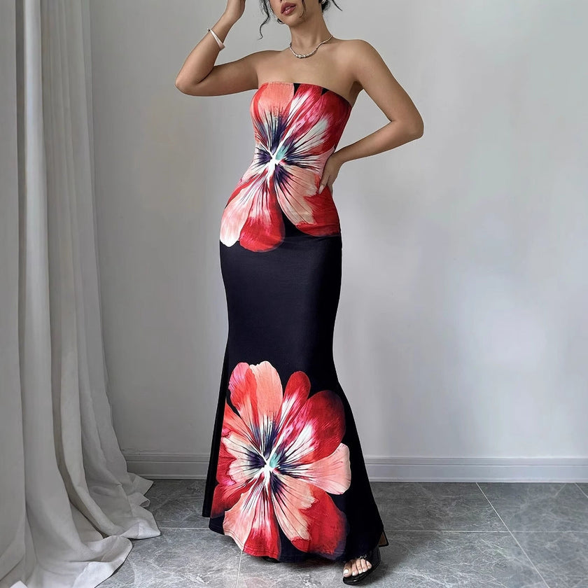 Women's Floral Print Strapless Slim-fit Maxi Dress | Canada & USA