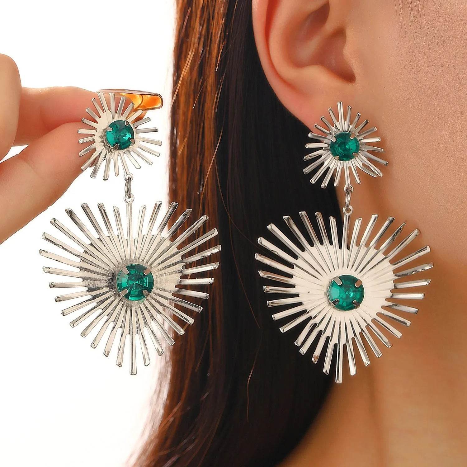 Bohemian Sunflower Heart-shaped Earrings Rhinestone Exaggerated Chandelier earring
