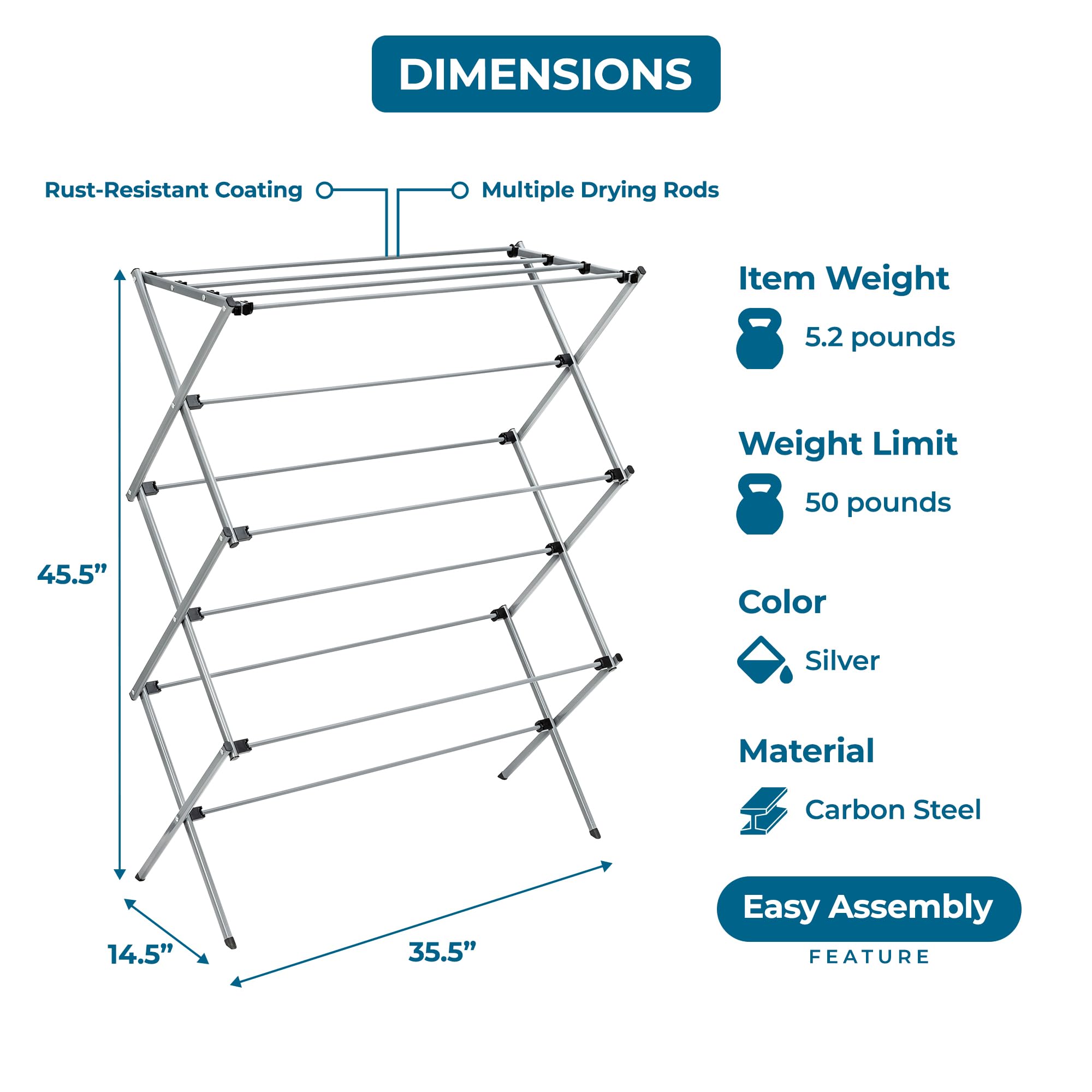 Honey-Can-Do Oversize Collapsible Clothes Drying Rack DRY-09066 Silver, 50 lbs 🍁 All In One Marketplace Canada