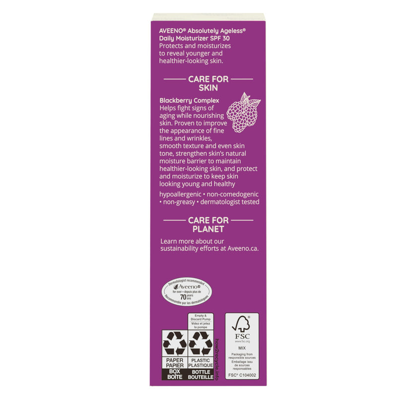 Aveeno Absolutely Ageless Daily Face Moisturizer with SPF 30 Sunscreen – Anti-Aging Wrinkle Cream with Blackberry Complex, Vitamins C & E – Hydrating Facial Moisturizer for Firmer Even Skin Tone 50 mL 🍁 All In One Marketplace Canada