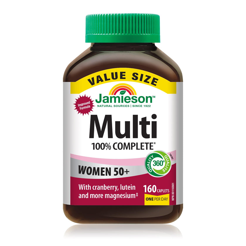 Jamieson 100% Complete Multivitamin For Women 50+ Value Size, 160 Caplets. With Cranberry, Lutein and More Magnesium. Supports Immunity, Energy, Overall Health, Eye Support, Bone Health, One Per Day 🍁 All In One Marketplace Canada
