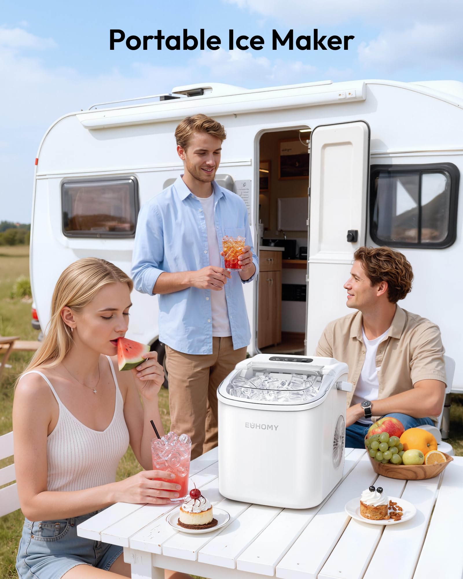 EUHOMY Countertop Ice Maker Machine with Handle, 26lbs Per Day, 9 Ice Cubes Ready in 6 Mins, Auto-Cleaning Portable Ice Maker with Basket and Scoop, for Home/Kitchen/Camping/RV (White) 🍁 All In One Marketplace Canada