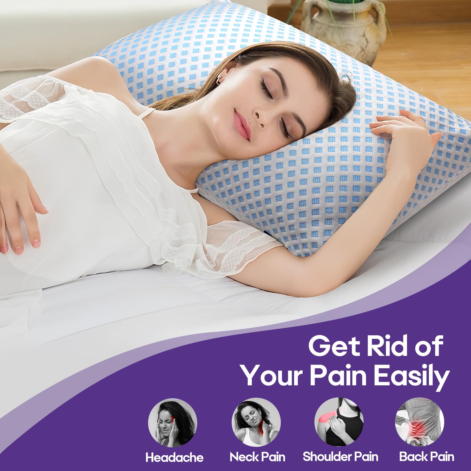 Cooling Memory Foam Pillows Queen Size 2 Pack, Adjustable Shredded Foams, Soft Firm Bed Pillow for Sleeping with Hypoallergenic Zipper Pillow Cover for Side, Back Sleepers, 20x30In 🍁 All In One Marketplace Canada