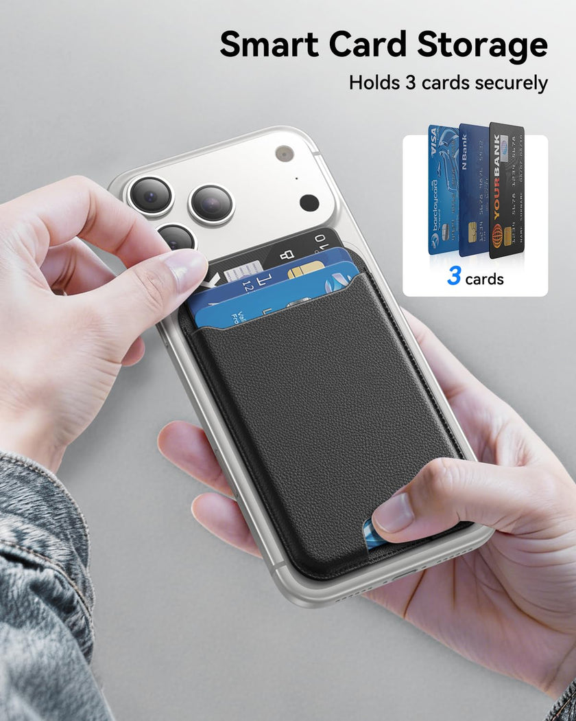 TWZKG for MagSafe Wallet, 3 Card Holder, Magnetic Phone Wallet for iPhone 17/16/15/14/13/12 Series,RFID Blocking Vegan Leather, Black 🍁 All In One Marketplace Canada