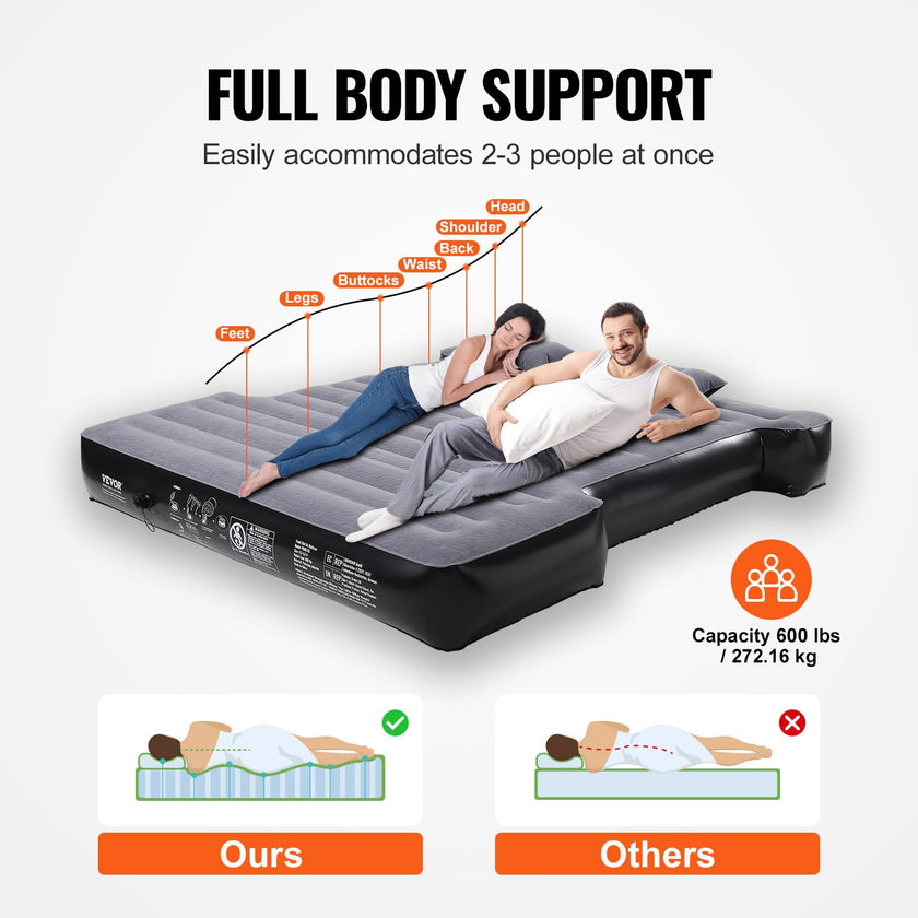 VEVOR Truck Bed Air Mattress, for 5.5-5.8 ft Full Size Short Truck Beds, Inflatable Air Mattress Camping Bed with 12V Air Pump 2 Pillows, Carry Bag, for Silverado, RAM, F Series, Sierra, Titan, Tundra 🍁 All In One Marketplace Canada