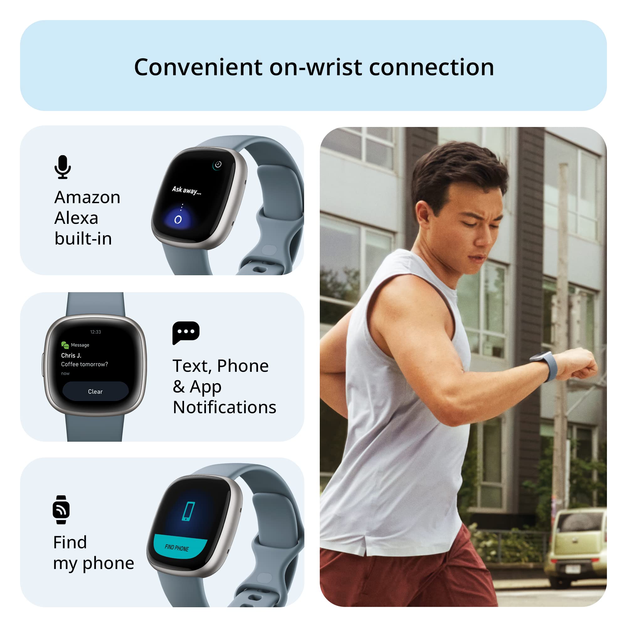 Google Fitbit Versa 4 Fitness Smartwatch with Daily Readiness, Gps, 24/7 Heart Rate, 40+ Exercise Modes, Sleep Tracking and More, Waterfall Blue/platinum, One Size (S and L Bands Included) 🍁 All In One Marketplace Canada