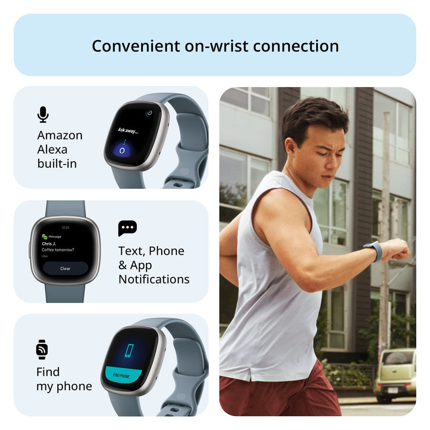 Google Fitbit Versa 4 Fitness Smartwatch with Daily Readiness, Gps, 24/7 Heart Rate, 40+ Exercise Modes, Sleep Tracking and More, Waterfall Blue/platinum, One Size (S and L Bands Included) 🍁 All In One Marketplace Canada