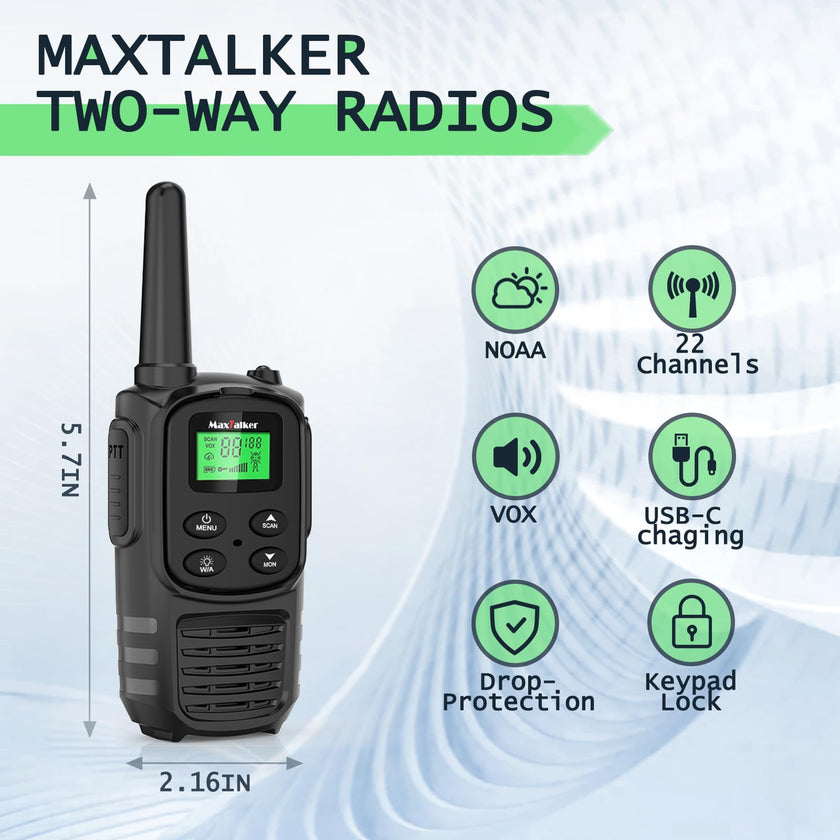 Walkie Talkies Long Range for Adult, MT10 Rechargeable Walkie Talkies FRS Two Way Radio, NOAA, 1200mAh Li-ion Battery USB-C Cable, LED Flashlight, VOX Walkie Talkie for Hiking Camping 2Pack 🍁 All In One Marketplace Canada
