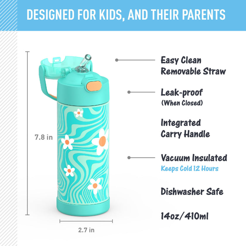 THERMOS FUNTAINER 14 Ounce Stainless Steel Vacuum Insulated Bottle, Wavy Daisies 🍁 All In One Marketplace Canada