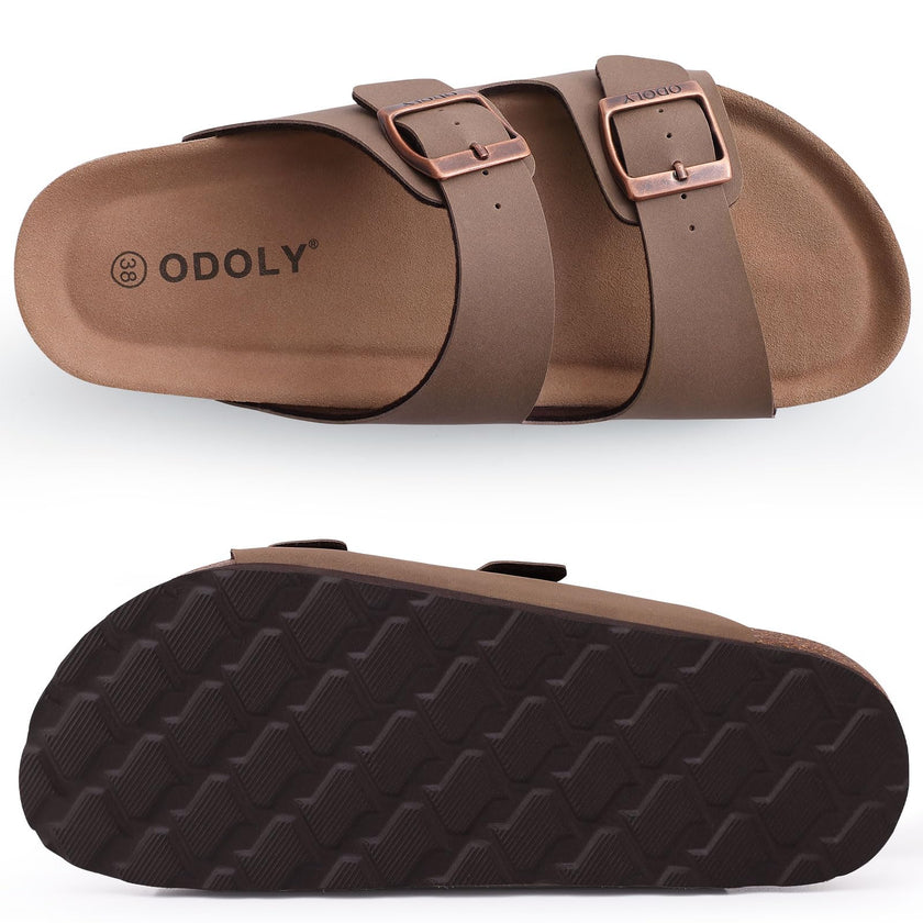 ODOLY Women Cork Footbed Slide Sandal, Arch Support Summer Outdoor Sandals with Adjustable Buckle for Women and Men, Brown 39 (8-8.5 Women/6.5-7 Men) 🍁 All In One Marketplace Canada