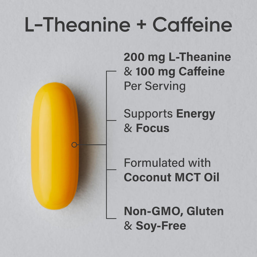 Sports Research® 2-in-1 L-Theanine Supplement with Caffeine & MCT Oil from Organic Coconuts - Focused Energy, Alertness & Relaxation Without Drowsiness - 200mg L Theanine, 100mg Caffeine - 60 Softgels 🍁 All In One Marketplace Canada