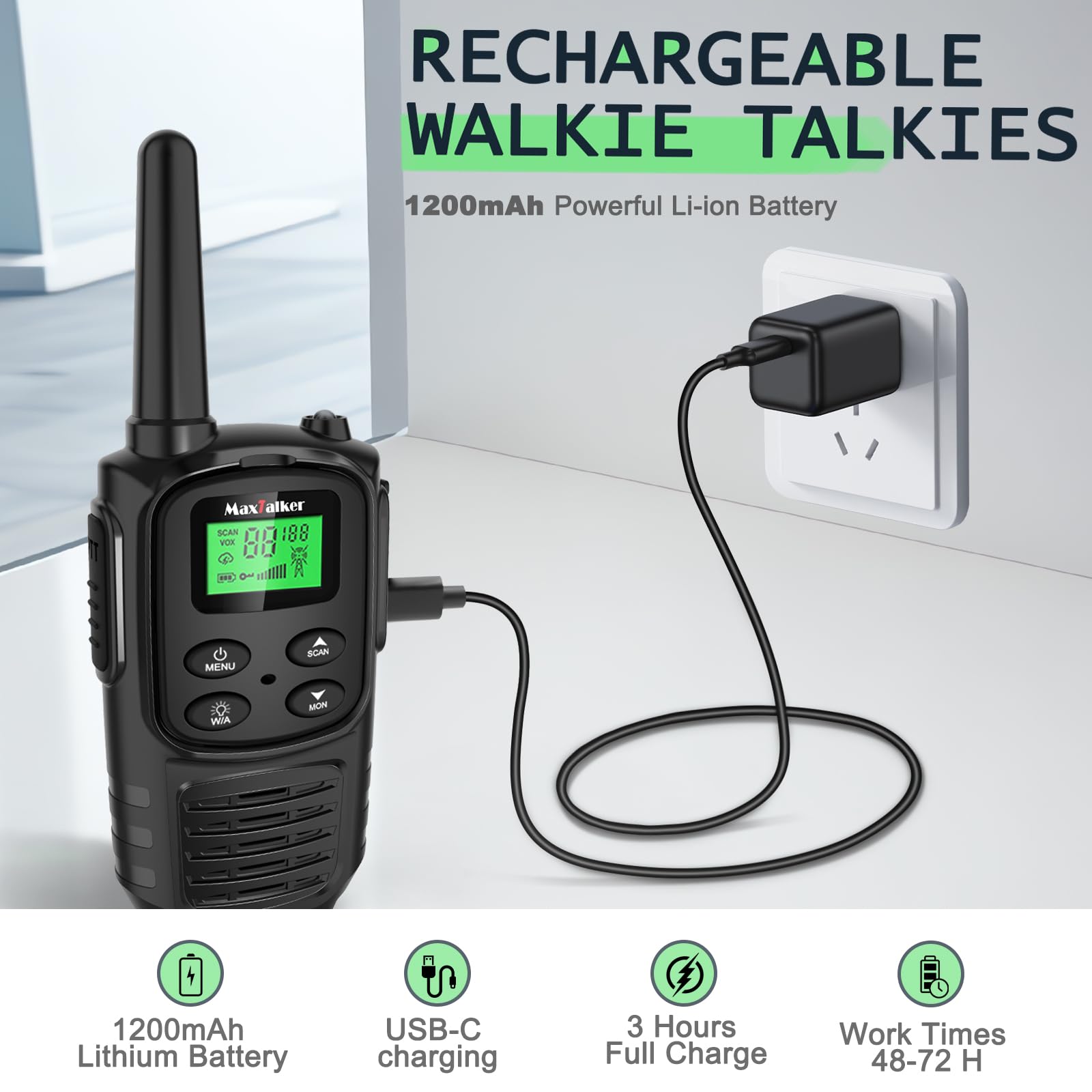 Walkie Talkies Long Range for Adult, MT10 Rechargeable Walkie Talkies FRS Two Way Radio, NOAA, 1200mAh Li-ion Battery USB-C Cable, LED Flashlight, VOX Walkie Talkie for Hiking Camping 2Pack 🍁 All In One Marketplace Canada