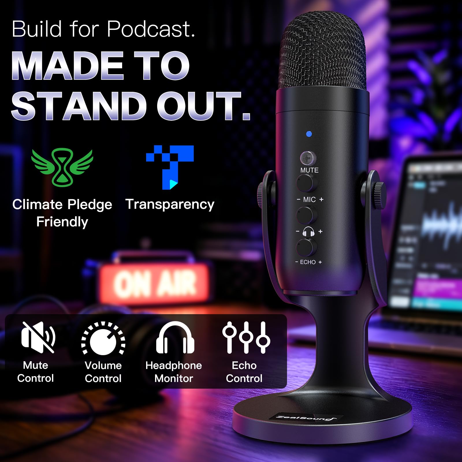 ZealSound Podcast Microphone for PC, Noise Cancellation USB Mic with Gain, Volume Adjustment & Mute Button, Monitoring & Echo, for YouTube, TikTok, Podcasting, Streaming, iPhone, iPad, Android, Mac 🍁 All In One Marketplace Canada