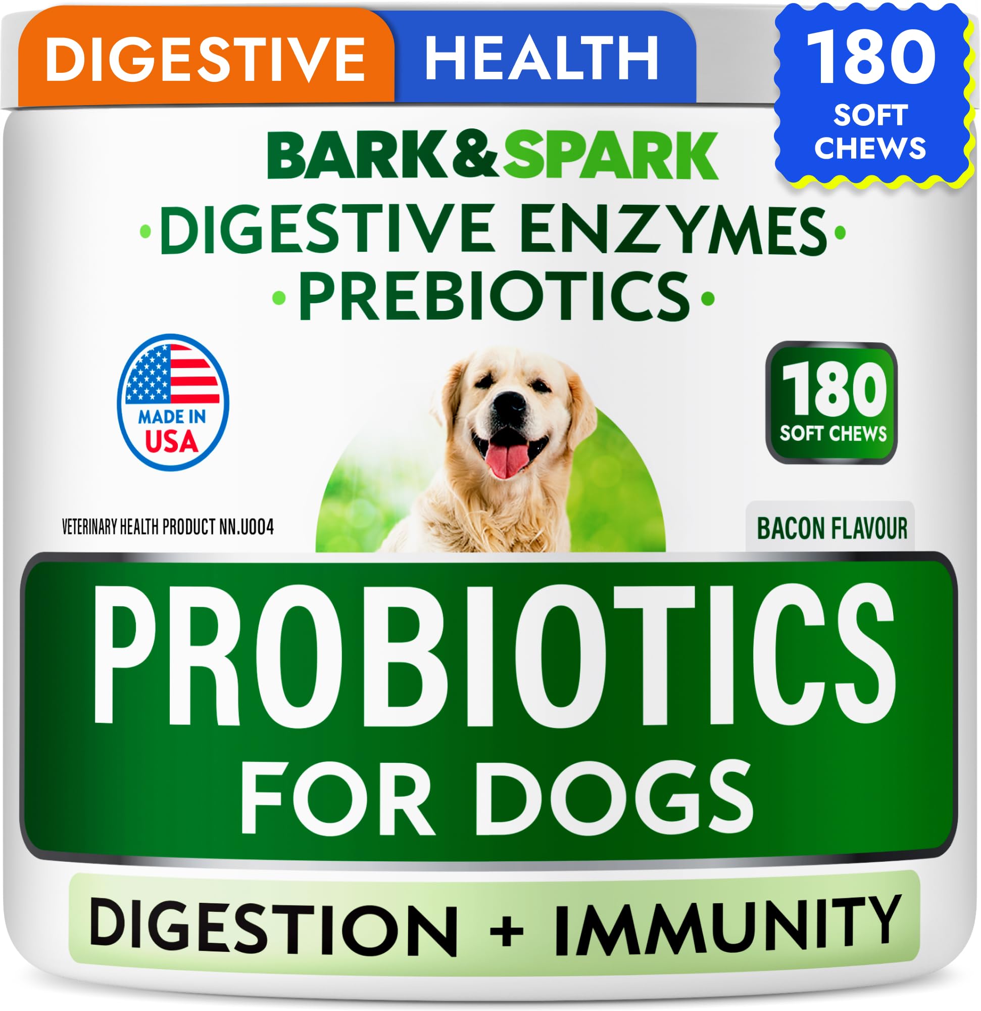 Probiotics for Dogs - Gas, Diarrhea, Allergy, Constipation, Upset Stomach Relief, w/Digestive Enzymes + Prebiotics - Chewable Supplement - Improve Digestion, Immunity - Dog Probiotics Chews - 180Ct 🍁 All In One Marketplace Canada