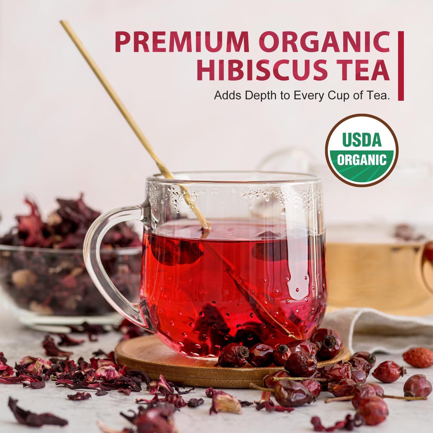 Soeos Organic Hibiscus Tea, 1lb (16oz) Whole Dried Hibiscus Flowers, Caffeine-Free Herbal Tea with Bold Tart Flavor, Perfect for Iced Tea, Hot Infusions & Floral Blends. 🍁 All In One Marketplace Canada