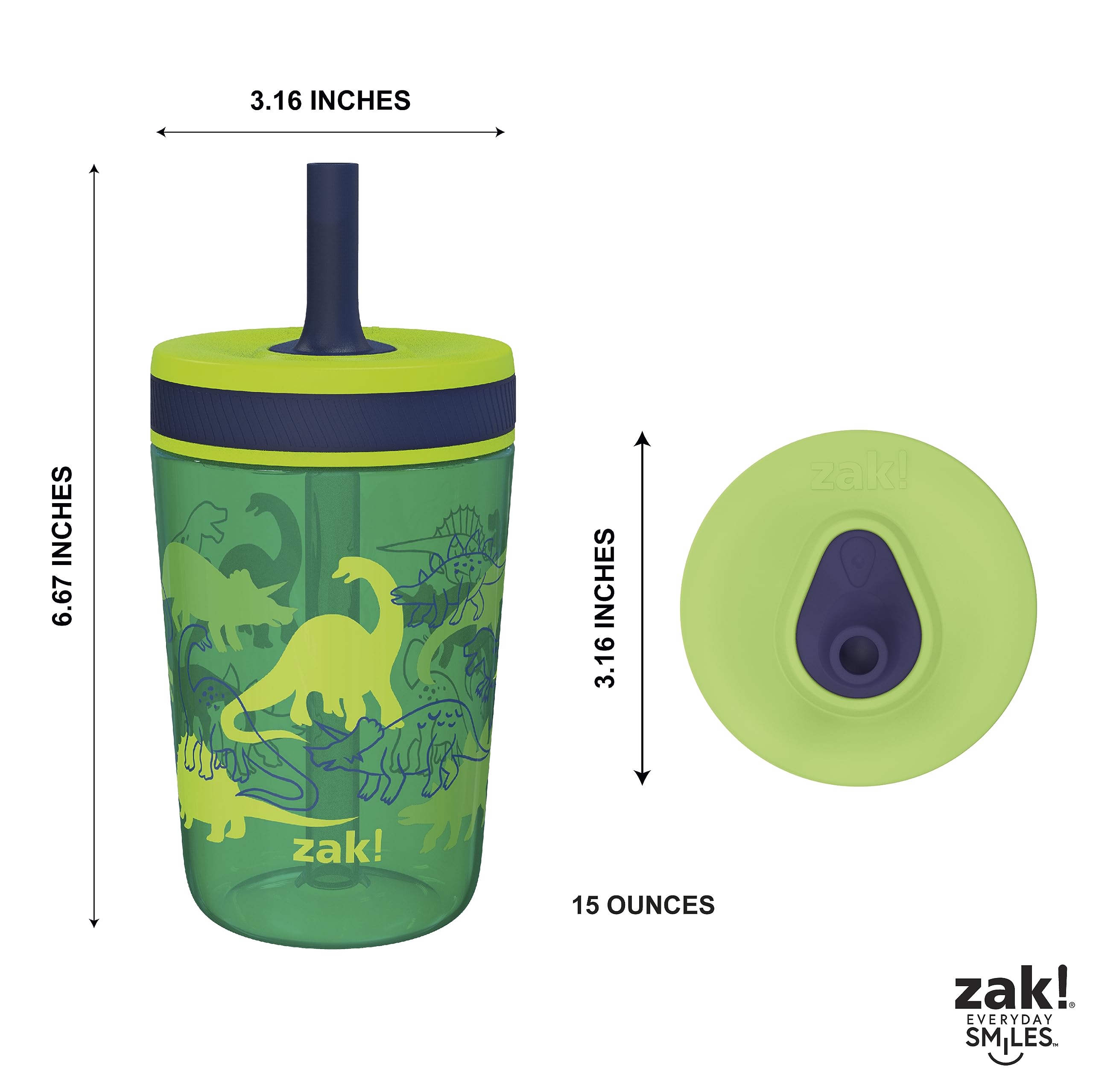 Zak Designs Kelso 15 oz Tumbler Set, (Dino Camo) Non-BPA Leak-Proof Screw-On Lid with Straw Made of Durable Plastic and Silicone, Perfect Toddler Cup Bundle for Kids (2pc Set) 🍁 All In One Marketplace Canada