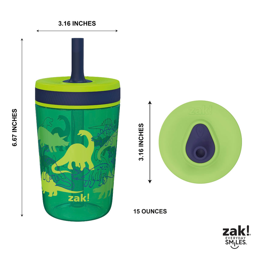 Zak Designs Kelso 15 oz Tumbler Set, (Dino Camo) Non-BPA Leak-Proof Screw-On Lid with Straw Made of Durable Plastic and Silicone, Perfect Toddler Cup Bundle for Kids (2pc Set) 🍁 All In One Marketplace Canada
