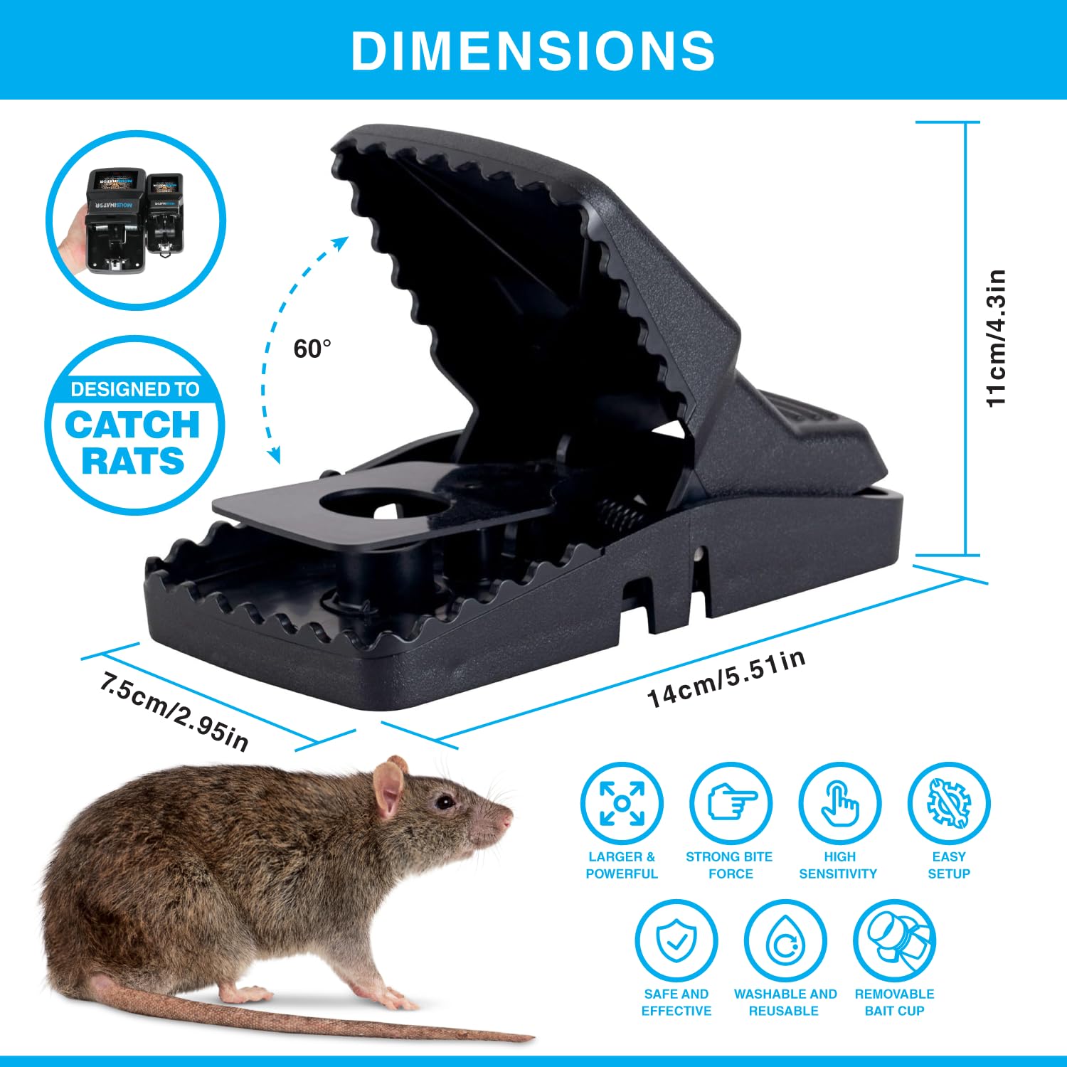MOUSINATOR Rat Trap | 6-Pack | Large Rat Snap Traps for Indoor and Outdoor Use | Easy to Set | Safe and Reusable Design | Easy to Clean | Effective Powerful Large Mouse Trap that Works Instantly 🍁 All In One Marketplace Canada