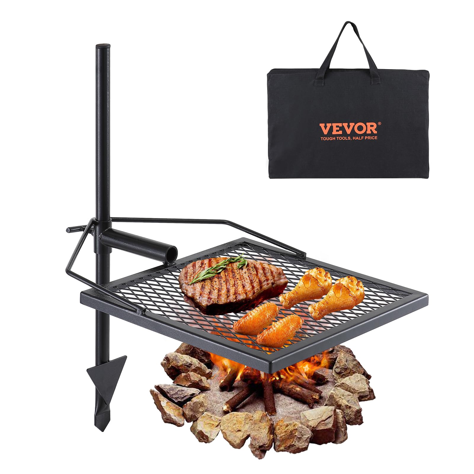VEVOR Swivel Campfire Grill, Fire Pit Grill Grate, Heavy Duty Steel Grill Grates, 360° Adjustable Open Outdoor Cooking Equipment, Portable Camp Fire Racks for Camping Outdoor BBQ 🍁 All In One Marketplace Canada