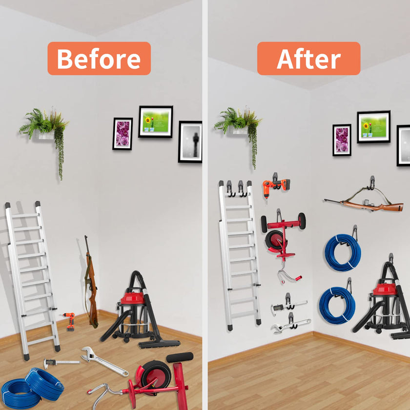 Garage Hooks Heavy Duty Utility Steel with Anti-Slip Coating Wall Mount Storage Organizer for Hanging Power and Garden Tools, Ladders, Hose, Bikes, Ropes, Bulk Items, and More (12 Pack Orange) 🍁 All In One Marketplace Canada