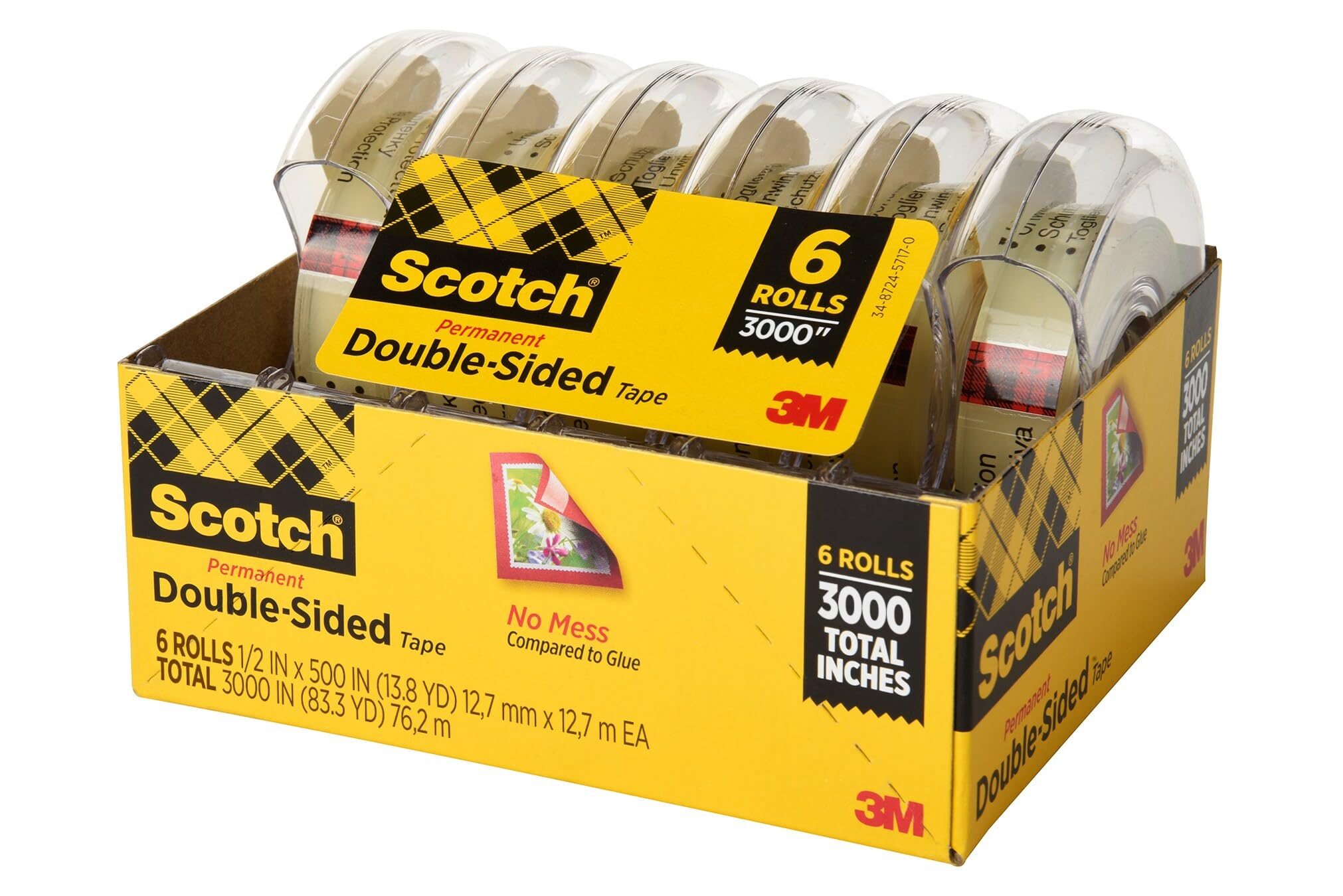 Scotch Double Sided Tape, 1/2 x 500 Inches, 6 Dispensers/Pack (6137H-2PC-MP) 🍁 All In One Marketplace Canada