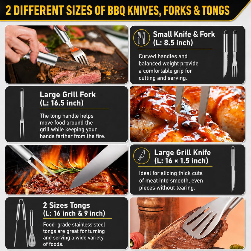 34Pcs BBQ Grill Accessories Tools Set, 16 Inches Stainless Steel Grilling Tools with Carry Bag, Thermometer, Grill Mats for Camping/Backyard Barbecue, Grill Tools Set for Men Women 🍁 All In One Marketplace Canada